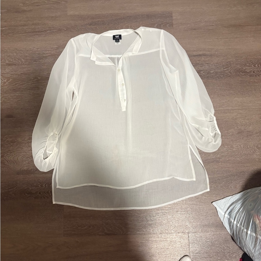 White Sheer Button-Front Women’s Blouse